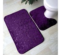 LIZZIE JACOBS 2 Pieces Pebble Bath Mat Non Slip Pedestal Set Extra Absorbent 100% Memory Foam Bathroom Mat Extra Soft Comfortable Easy To Clean Bathroom Rugs (Purple GC)