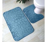 LIZZIE JACOBS 2 Pieces Pebble Bath Mat Non Slip Pedestal Set Extra Absorbent 100% Memory Foam Bathroom Mat Extra Soft Comfortable Easy To Clean Bathroom Rugs (Aqua GC)