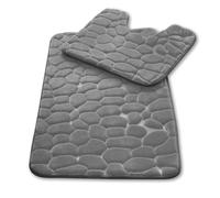 LIZZIE JACOBS 2 Pieces Pebble Bath Mat Non Slip Pedestal Set Extra Absorbent 100% Memory Foam Bathroom Mat Extra Soft Comfortable Easy To Clean Bathroom Rugs (Grey), PBMSGCNZ-72