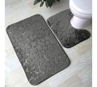 LIZZIE JACOBS 2 Pieces Pebble Bath Mat Non Slip Pedestal Set Extra Absorbent 100% Memory Foam Bathroom Mat Extra Soft Comfortable Easy To Clean Bathroom Rugs (Charcoal), PBMSGCNZ-72