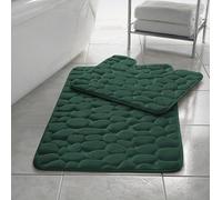 LIZZIE JACOBS 2 Pieces Pebble Bath Mat Non Slip Pedestal Set Extra Absorbent 100% Memory Foam Bathroom Mat Extra Soft Comfortable Easy To Clean Bathroom Rugs (Green NZ)
