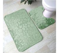 LIZZIE JACOBS 2 Pieces Pebble Bath Mat Non Slip Pedestal Set Extra Absorbent 100% Memory Foam Bathroom Mat Extra Soft Comfortable Easy To Clean Bathroom Rugs (Sage Green)