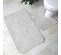 LIZZIE JACOBS 2 Pieces Pebble Bath Mat Non Slip Pedestal Set Extra Absorbent 100% Memory Foam Bathroom Mat Extra Soft Comfortable Easy To Clean Bathroom Rugs (Silver), PBMSGCNZ-72