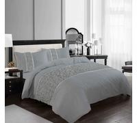 LIZZIE JACOBS Auroa Frill Diamante Style Duvet Cover Set Reversible Quilt Covers Easy Care Bedding Set with Pillowcases (Silver, Double)