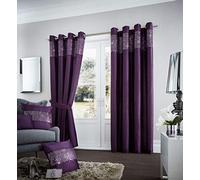 LIZZIE JACOBS Aviv Shiny Sequins Eyelet Top Curtains Luxury Fully Lined Ring Top Curtain Pairs With Tie Backs Living Room Bed Room Curtains (66" (Width) x 90" (Drop), Purple)