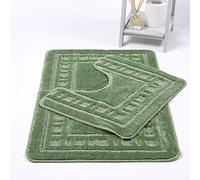 LIZZIE JACOBS Bath Mat and Pedestal Mat Sets Anti Slip Extra Absorbent Uper Soft Greek Style Bathroom Rugs, Sage Green, 2 Pieces, Size S, Regular