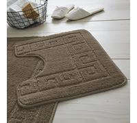 LIZZIE JACOBS Bath Mat and Pedestal Mat Sets Anti Slip Extra Absorbent Uper Soft Greek Style Bathroom Rugs, Mocha, 2 Pieces, Size S, Regular