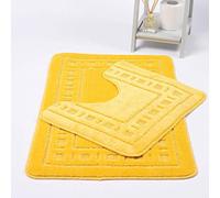 LIZZIE JACOBS Bath Mat and Pedestal Mat Sets Anti Slip Extra Absorbent Uper Soft Greek Style Bathroom Rugs, Lemon, 2 Pieces, Size S, Regular