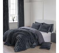 LIZZIE JACOBS Big Cord Style Teddy Sherpa Fleece Super Soft Warm Cosy Duvet Cover Sets Quilt Covers Bedding Sets (Charcoal, Double Duvet Set)