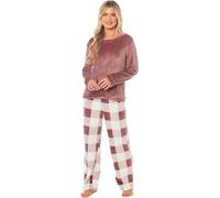 LIZZIE JACOBS Buffalo Check Pattern Women Pyjama Sets Super Soft Warm Cosy Teddy Fleece Ladies PJ's Snuggle Lounge Wear Fluffy Pyjama Set (UK, Alpha, L, Regular, Regular, Natural)
