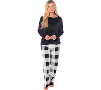 LIZZIE JACOBS Buffalo Check Pattern Women Pyjama Sets Super Soft Warm Cosy Teddy Fleece Ladies PJ's Snuggle Lounge Wear Fluffy Pyjama Set (UK, Alpha, L, Regular, Regular, Black)