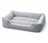 LIZZIE JACOBS Cat Bed & Dog Bed Basket with Fleece Lining - Soft Breathable Pet Sleeping Bed, Waterproof Non-Slip Base, Fibre Filled Pet Cushion Basket for Cats, Puppies & Dogs (Grey, 122x90x18cm)