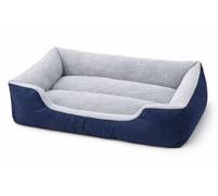 LIZZIE JACOBS Cat Bed & Dog Bed Basket with Fleece Lining - Soft Breathable Pet Sleeping Bed, Waterproof Non-Slip Base, Fibre Filled Pet Cushion Basket for Cats, Puppies & Dogs (Navy, 90x70x18cm)