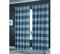 LIZZIE JACOBS Check Pattern Blackout Thermal Curtains Eyelet Top Ring Top Curtain Pairs For Living Room Bed Room Kitchen Office Thick Blackout Curtains (Navy/Teal, 55" (Width) x 72" (Drop))