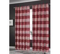 LIZZIE JACOBS Check Pattern Blackout Thermal Curtains Eyelet Top Ring Top Curtain Pairs For Living Room Bed Room Kitchen Office Thick Blackout Curtains (Red, 55" (Width) x 90" (Drop))