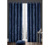 LIZZIE JACOBS Crushed Velvet Luxury Curtains Eyelet Top Fully Lined Thick Curtain Pairs Living Room Bed Room Kitchen Office Ring Top Curtains (Navy, 90" wide x 90" drop)
