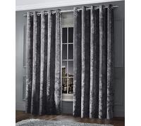 LIZZIE JACOBS Crushed Velvet Luxury Curtains Eyelet Top Fully Lined Thick Curtain Pairs Living Room Bed Room Kitchen Office Ring Top Curtains (Charcoal, 46" wide x 72" drop)