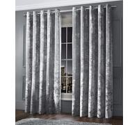 LIZZIE JACOBS Crushed Velvet Luxury Curtains Eyelet Top Fully Lined Thick Curtain Pairs Living Room Bed Room Kitchen Office Ring Top Curtains (Silver, 66" wide x 72" drop)