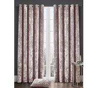 LIZZIE JACOBS Crushed Velvet Luxury Curtains Eyelet Top Fully Lined Thick Curtain Pairs Living Room Bed Room Kitchen Office Ring Top Curtains (Blush Pink, 90" wide x 90" drop)