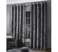 LIZZIE JACOBS Crushed Velvet Luxury Curtains Eyelet Top Fully Lined Thick Curtain Pairs Living Room Bed Room Kitchen Office Ring Top Curtains (Charcoal, 66" wide x 72" drop)