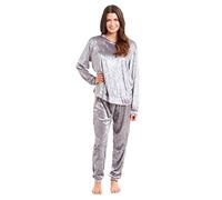 LIZZIE JACOBS Crushed Velvet Women Ladies Pyjama Sets Girls PJ's Super Soft Comfy Snuggle Warm Cosy Pyjama Sets Lounge Wear PJs (Small, Silver/Grey)