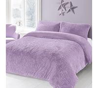 LIZZIE JACOBS Cuddles Fluffy Fur Fleece Luxurious Duvet Cover Sets Super Soft Warm Cosy Snuggle Long Pile Fleece Quilt Cover Sets Reversible Bedding Sets (Double, Lilac)