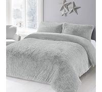 LIZZIE JACOBS Cuddles Fluffy Fur Fleece Luxurious Duvet Cover Sets Super Soft Warm Cosy Snuggle Long Pile Fleece Quilt Cover Sets Reversible Bedding Sets (Single, Silver)