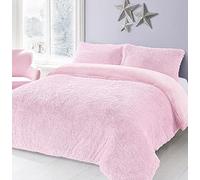 LIZZIE JACOBS Cuddles Fluffy Fur Fleece Luxurious Duvet Cover Sets Super Soft Warm Cosy Snuggle Long Pile Fleece Quilt Cover Sets Reversible Bedding Sets (Super King, Pink)