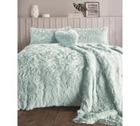 LIZZIE JACOBS Cuddles Fluffy Fur Fleece Luxurious Duvet Cover Sets Super Soft Warm Cosy Snuggle Long Pile Fleece Quilt Cover Sets Reversible Bedding Sets (Double, Duck Egg)