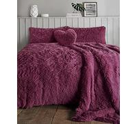 LIZZIE JACOBS Cuddles Fluffy Fur Fleece Luxurious Duvet Cover Sets Super Soft Warm Cosy Snuggle Long Pile Fleece Quilt Cover Sets Reversible Bedding Sets (Single, Plum)