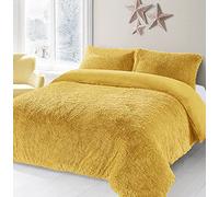 LIZZIE JACOBS Cuddles Fluffy Fur Fleece Luxurious Duvet Cover Sets Super Soft Warm Cosy Snuggle Long Pile Fleece Quilt Cover Sets Reversible Bedding Sets (Single, Ochre)