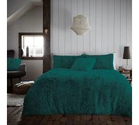 LIZZIE JACOBS Cuddles Fluffy Fur Fleece Luxurious Hug Snug Duvet Cover Sets Super Soft Warm Cosy Snuggle Long Pile Fleece Quilt Cover Sets Reversible Bedding Sets (Green, Double)