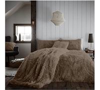 LIZZIE JACOBS Cuddles Fluffy Fur Fleece Luxurious Hug Snug Duvet Cover Sets Super Soft Warm Cosy Snuggle Long Pile Fleece Quilt Cover Sets Reversible Bedding Sets (Mink, Double)