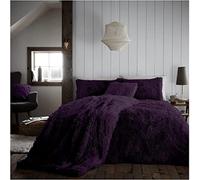 LIZZIE JACOBS Cuddles Fluffy Fur Fleece Luxurious Hug Snug Duvet Cover Sets Super Soft Warm Cosy Snuggle Long Pile Fleece Quilt Cover Sets Reversible Bedding Sets (Purple, King)