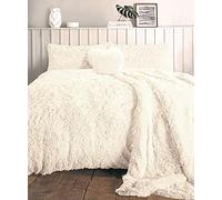 LIZZIE JACOBS Cuddles Fluffy Fur Fleece Luxurious Duvet Cover Sets Super Soft Warm Cosy Snuggle Long Pile Fleece Quilt Cover Sets Reversible Bedding Sets (Single, Cream)