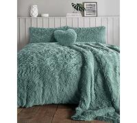 LIZZIE JACOBS Cuddles Fluffy Fur Fleece Luxurious Duvet Cover Sets Super Soft Warm Cosy Snuggle Long Pile Fleece Quilt Cover Sets Reversible Bedding Sets (Double, Teal)