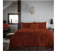 LIZZIE JACOBS Cuddles Fluffy Fur Fleece Luxurious Hug Snug Duvet Cover Sets Super Soft Warm Cosy Snuggle Long Pile Fleece Quilt Cover Sets Reversible Bedding Sets (Rust, Double)