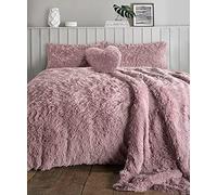 LIZZIE JACOBS Cuddles Fluffy Fur Fleece Luxurious Hug Snug Duvet Cover Sets Super Soft Warm Cosy Snuggle Long Pile Fleece Quilt Cover Sets Reversible Bedding Sets (Blush Pink, Double)