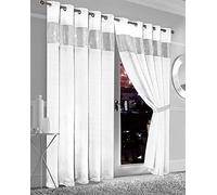 LIZZIE JACOBS Diamante Blackout Eyelet Top Curtains With Tie Backs Black Out Thermal Ring Top Luxury Curtain Pairs Window Treatment Living Room Bed Room Curtains (66" (Width) x 54" (Drop), White)