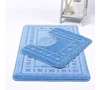 LIZZIE JACOBS Diem 2 Pieces Bath Mat and Pedestal Mat Sets Anti Slip Extra Absorbent Regular Size Super Soft Greek Style Bathroom Rugs (Mid Blue)