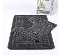 LIZZIE JACOBS Diem Bath Mat and Pedestal Mat Sets Anti Slip Extra Absorbent Uper Soft Greek Style Bathroom Rugs, Dark Grey, 2 Pieces, Size S, Regular