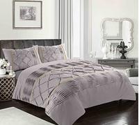 LIZZIE JACOBS Eleanor Pintuck Stripes Duvet Cover Sets Luxurious Quilt Cover Sets Soft Poly Cotton Easy Care Bedding Sets (Double, Silver)