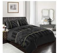 LIZZIE JACOBS Eleanor Pintuck Stripes Duvet Cover Sets Luxurious Quilt Cover Sets Soft Poly Cotton Easy Care Bedding Sets (Super King, Black)