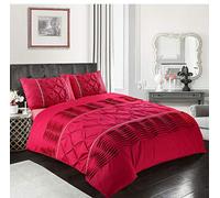 LIZZIE JACOBS Eleanor Pintuck Stripes Duvet Cover Sets Luxurious Quilt Cover Sets Soft Poly Cotton Easy Care Bedding Sets (Super King, Red)