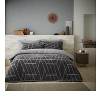 LIZZIE JACOBS Ely Geo Pattern Teddy Sherpa Fleece Super Soft Warm Cosy Duvet Cover Sets Quilt Covers Bedding Sets (King, Charcoal)