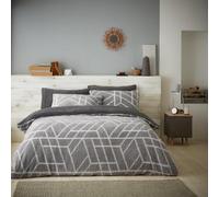LIZZIE JACOBS Ely Geo Pattern Teddy Sherpa Fleece Super Soft Warm Cosy Duvet Cover Sets Quilt Covers Bedding Sets (King, Grey)