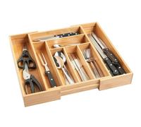 LIZZIE JACOBS Expandable Bamboo Cutlery Tray Organiser Silverware Drawer Organizer Cutlery Tray Wooden Drawer Dividers for Kitchen Utensils Flatware 7-9 Slots Office Bedroom Bathroom Accessories
