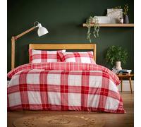 LIZZIE JACOBS Flannelette Duvet Cover Sets XMAS Festive Check Floral Stripes Quilt Covers Bed Linen Thermal Super Soft Warm Cosy Winter Season Bedding Sets With Pillowcases (Alba Check Red, King)