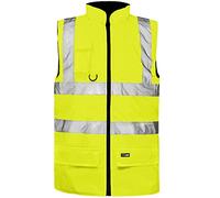 LIZZIE JACOBS Hi Viz Bodywarmer Reversible Fleece Lined High Visibility Gilet Hi Vis Reflective Waterproof Workwear Padded Vest Security Safety Wear Warm Waistcoat (X-Large, Yellow)