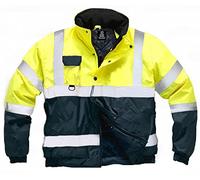 LIZZIE JACOBS Hi Viz High Visibility Bomber Jackets Hi Vis Safety Security Reflective Protective Waterproof Work Wear Bomber Jackets (XX-Large, Yellow/Navy)